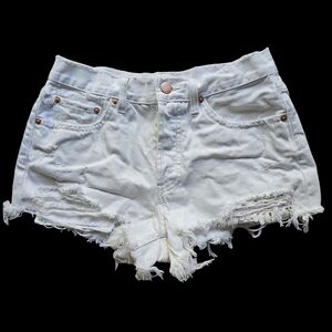 We the Free by Free People white distressed denim shorts crochet detail size 27